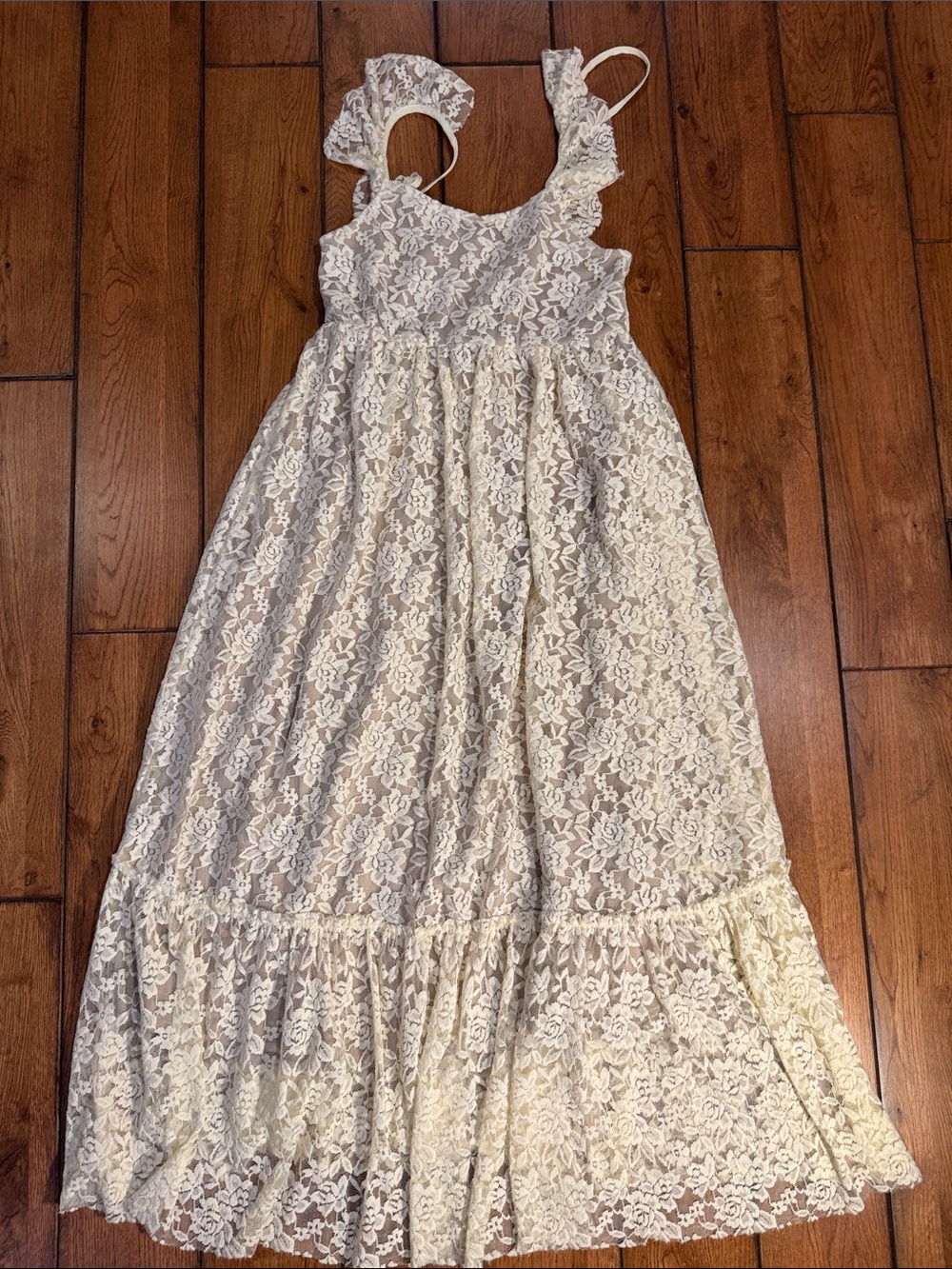 Girls' Ivory Lace Ruffle-Strap Formal Dress
